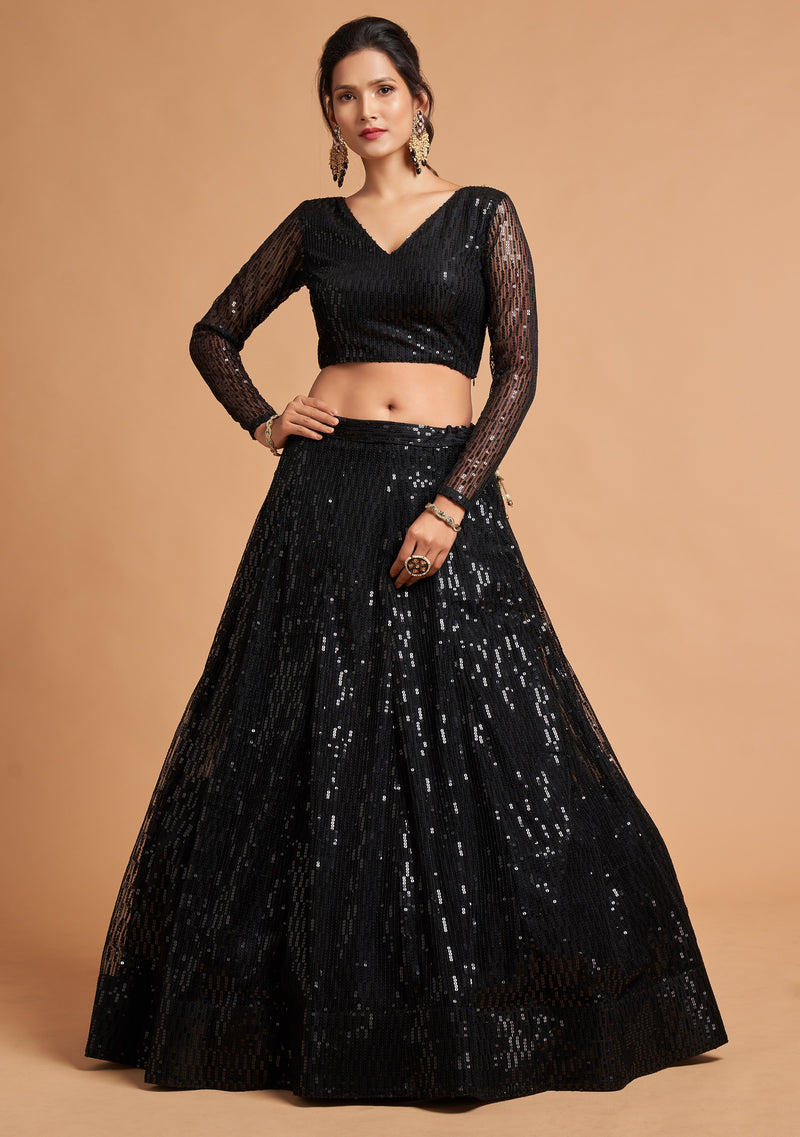 Black Net Sequin Embroidery Lehenga Choli with Dupatta |Bridal Party Stylish Wedding Lehenga Choli for women