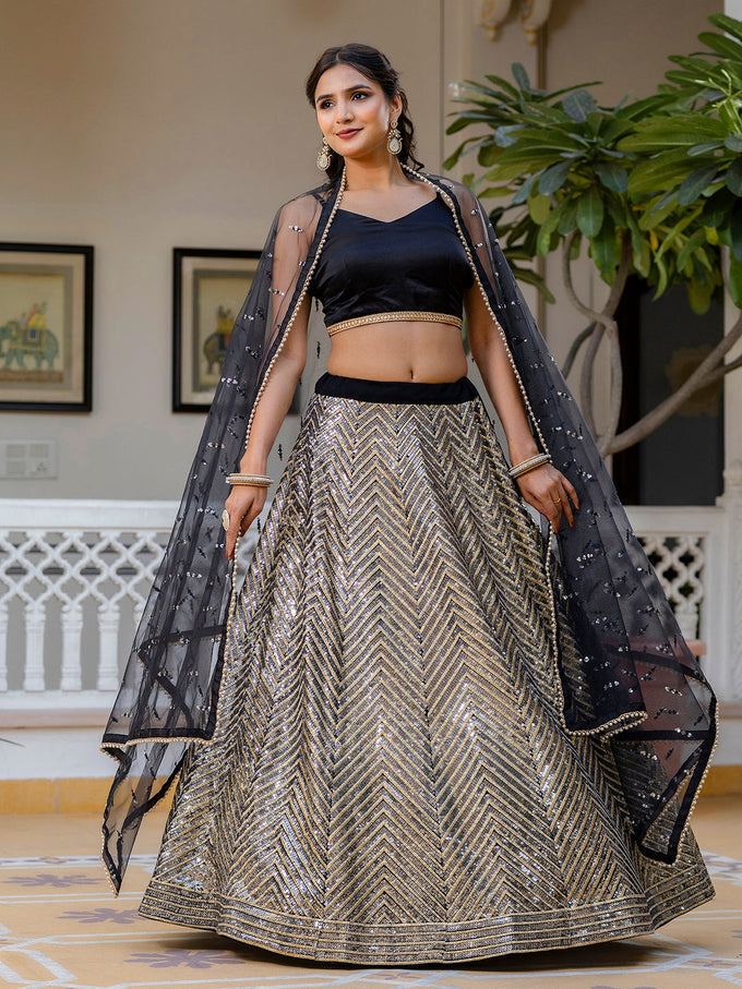Black Georgette Embroidery Lehenga Choli with Dupatta | Bridal Wedding Lehenga Choli for women Trendmalls