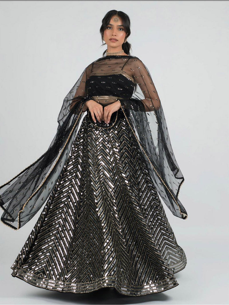 Black Georgette Embroidery Lehenga Choli with Dupatta | Bridal Wedding Lehenga Choli for women