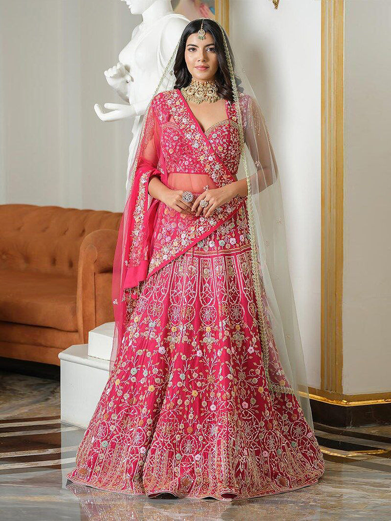 Pink Satin Embroidery Lehenga Choli with Dupatta | Bridal Party Stylish Wedding Lehenga Choli for women