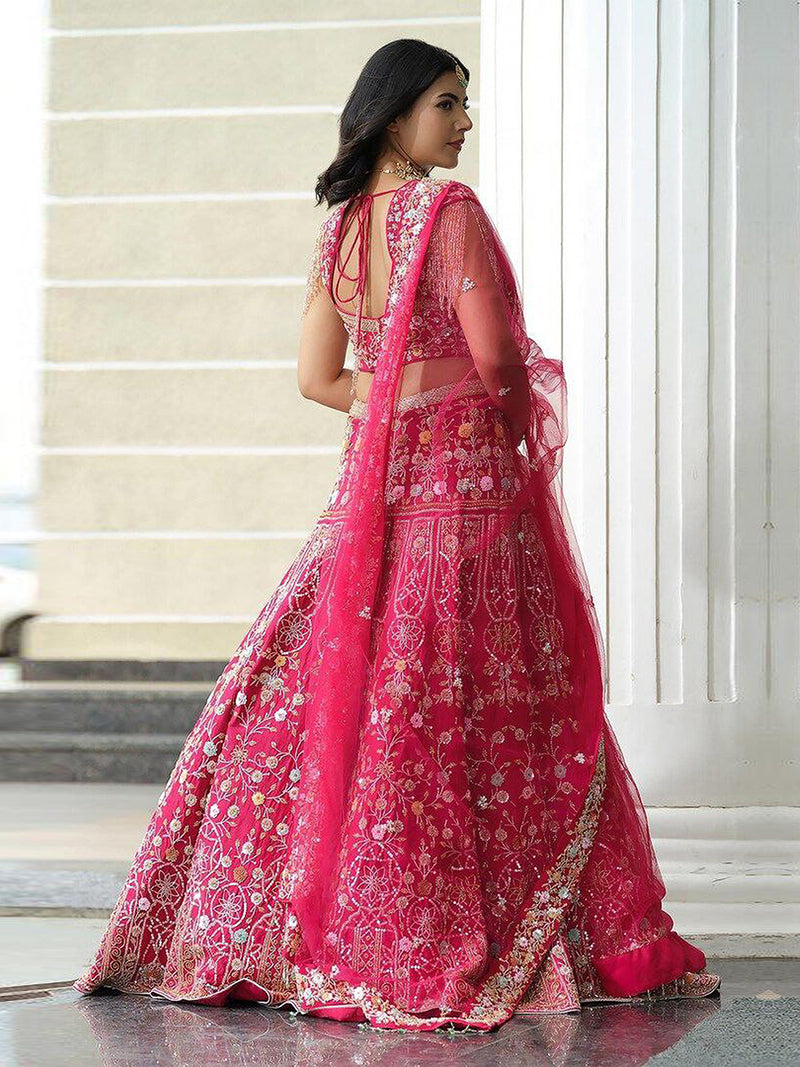 Pink Satin Embroidery Lehenga Choli with Dupatta | Bridal Party Stylish Wedding Lehenga Choli for women