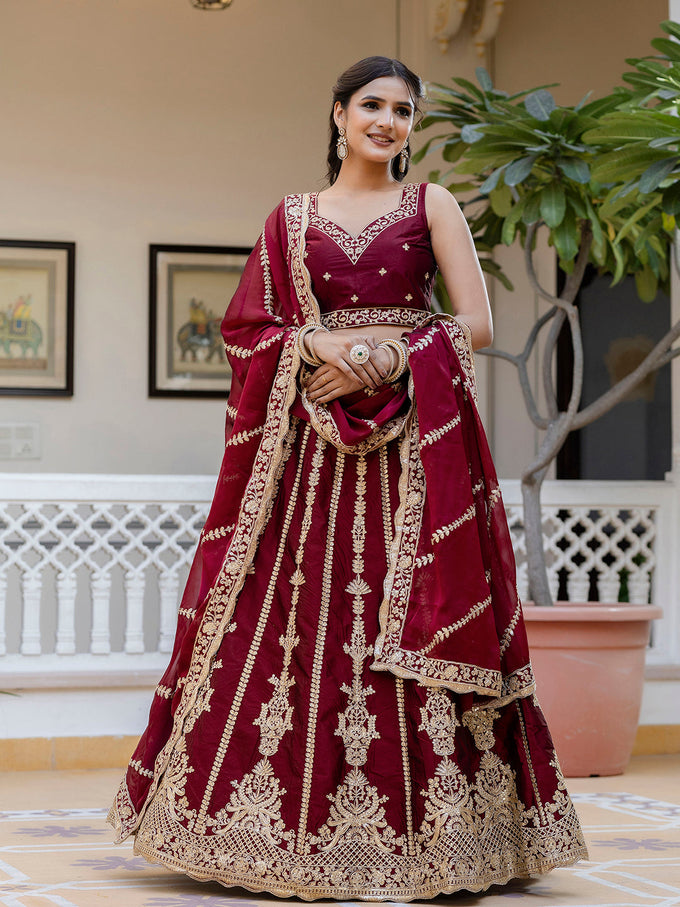 Women's Art Silk Embroidery Sequin work Lehenga Choli with Dupatta-SemiStitch | Stylish Wedding Lehenga Choli for women Trendmalls
