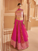 Pink Art Silk Embroidery Work Lehenga Choli with Dupatta | Bridal Sangeet Lehenga Choli for women