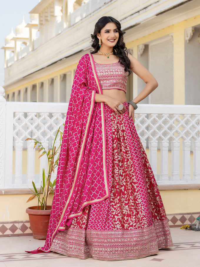 Pink Art Silk Embroidery Work Lehenga Choli with Dupatta | Bridal Sangeet Lehenga Choli for women Trendmalls