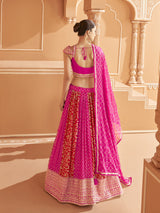 Pink Art Silk Embroidery Work Lehenga Choli with Dupatta | Bridal Sangeet Lehenga Choli for women