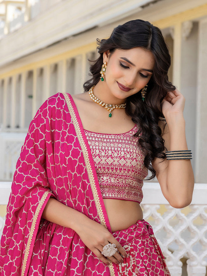Pink Art Silk Embroidery Work Lehenga Choli with Dupatta | Bridal Sangeet Lehenga Choli for women Trendmalls