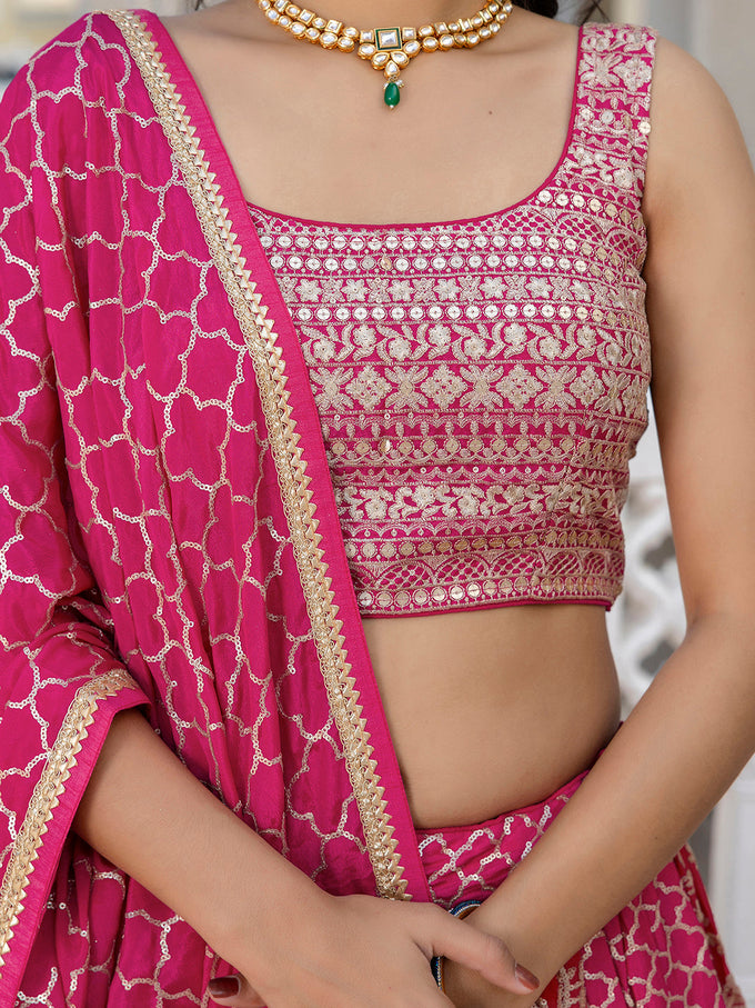 Pink Art Silk Embroidery Work Lehenga Choli with Dupatta | Bridal Sangeet Lehenga Choli for women Trendmalls