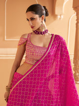 Pink Art Silk Embroidery Work Lehenga Choli with Dupatta | Bridal Sangeet Lehenga Choli for women