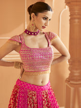 Pink Art Silk Embroidery Work Lehenga Choli with Dupatta | Bridal Sangeet Lehenga Choli for women