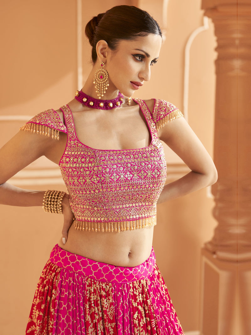 Pink Art Silk Embroidery Work Lehenga Choli with Dupatta | Bridal Sangeet Lehenga Choli for women Trendmalls