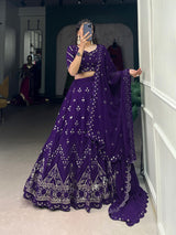 Purple Georgette Embroidery Sequin Lehenga Choli Dupatta Set