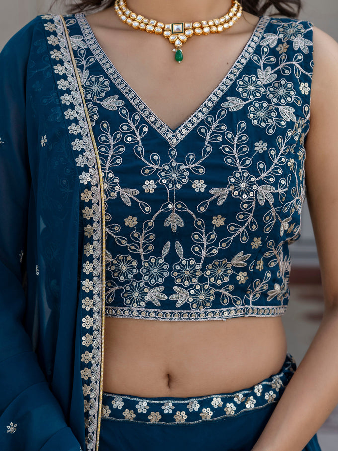 Morpeach Georgette Plain Lehenga with Embroidery work Choli Dupatta Set Trendmalls