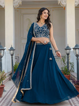 Morpeach Georgette Plain Lehenga with Embroidery work Choli Dupatta Set Trendmalls