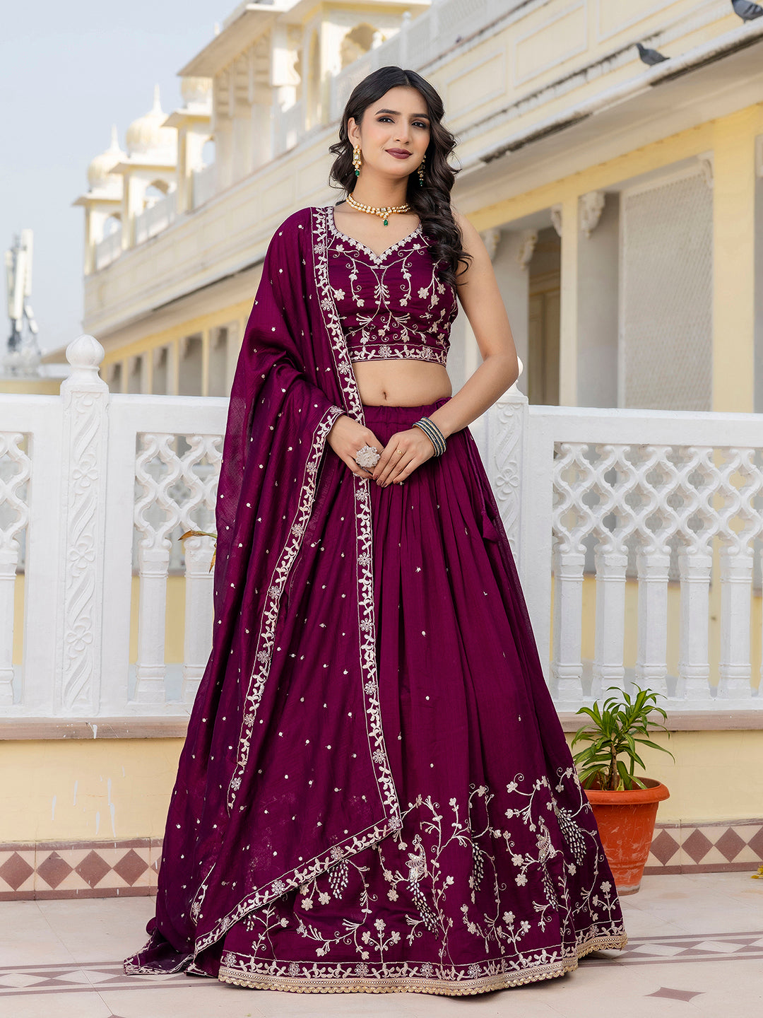 Purple Art Silk Embroidery Sequin work Lehenga Choli with Dupatta-SemiStitch | Stylish Wedding Lehenga Choli for women Trendmalls