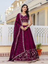 Purple Art Silk Embroidery Sequin work Lehenga Choli with Dupatta-SemiStitch | Stylish Wedding Lehenga Choli for women Trendmalls