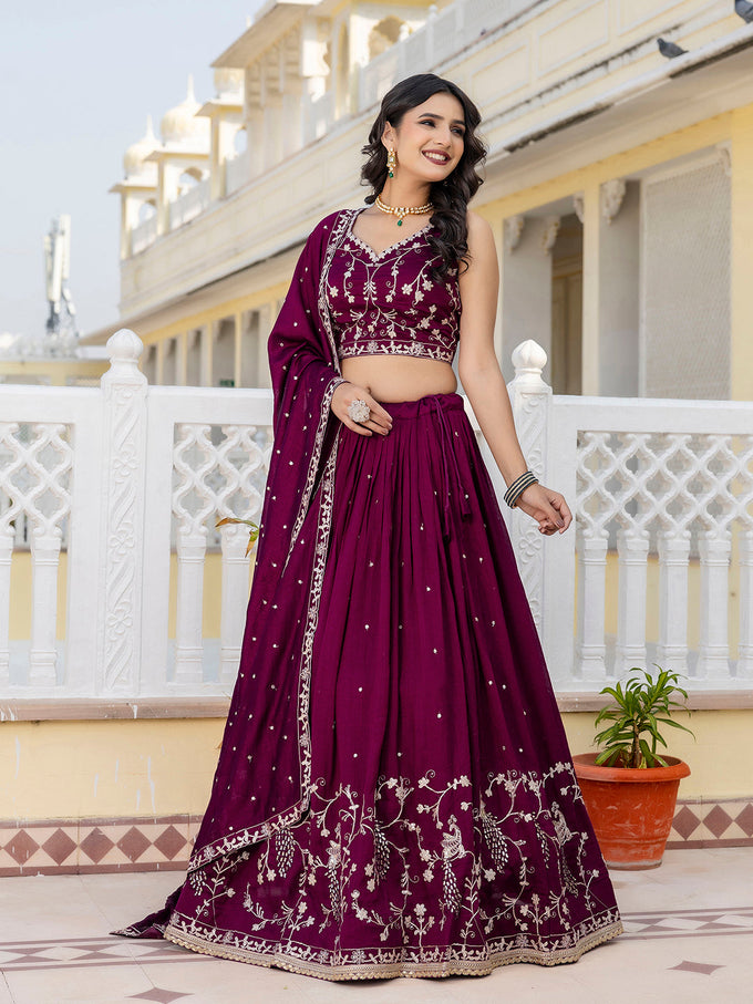 Purple Art Silk Embroidery Sequin work Lehenga Choli with Dupatta-SemiStitch | Stylish Wedding Lehenga Choli for women Trendmalls