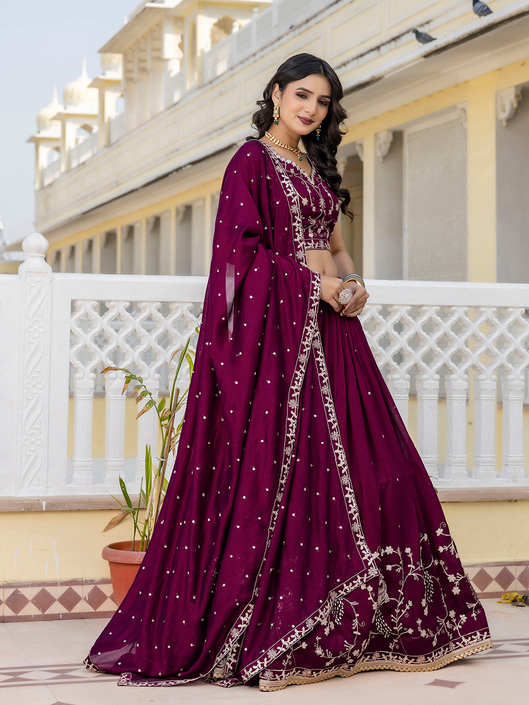 Purple Art Silk Embroidery Sequin work Lehenga Choli with Dupatta-SemiStitch | Stylish Wedding Lehenga Choli for women Trendmalls