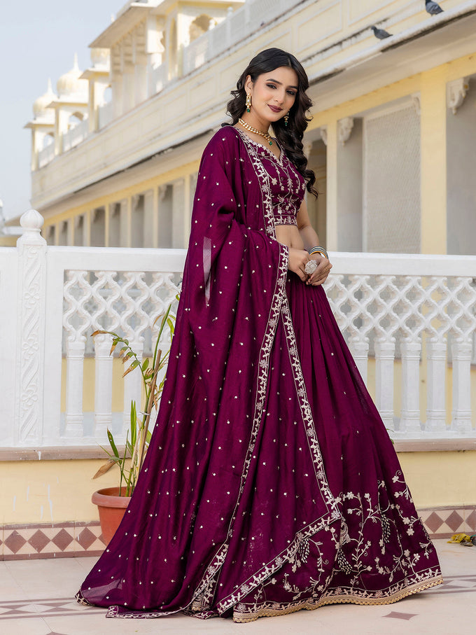 Purple Art Silk Embroidery Sequin work Lehenga Choli with Dupatta-SemiStitch | Stylish Wedding Lehenga Choli for women Trendmalls