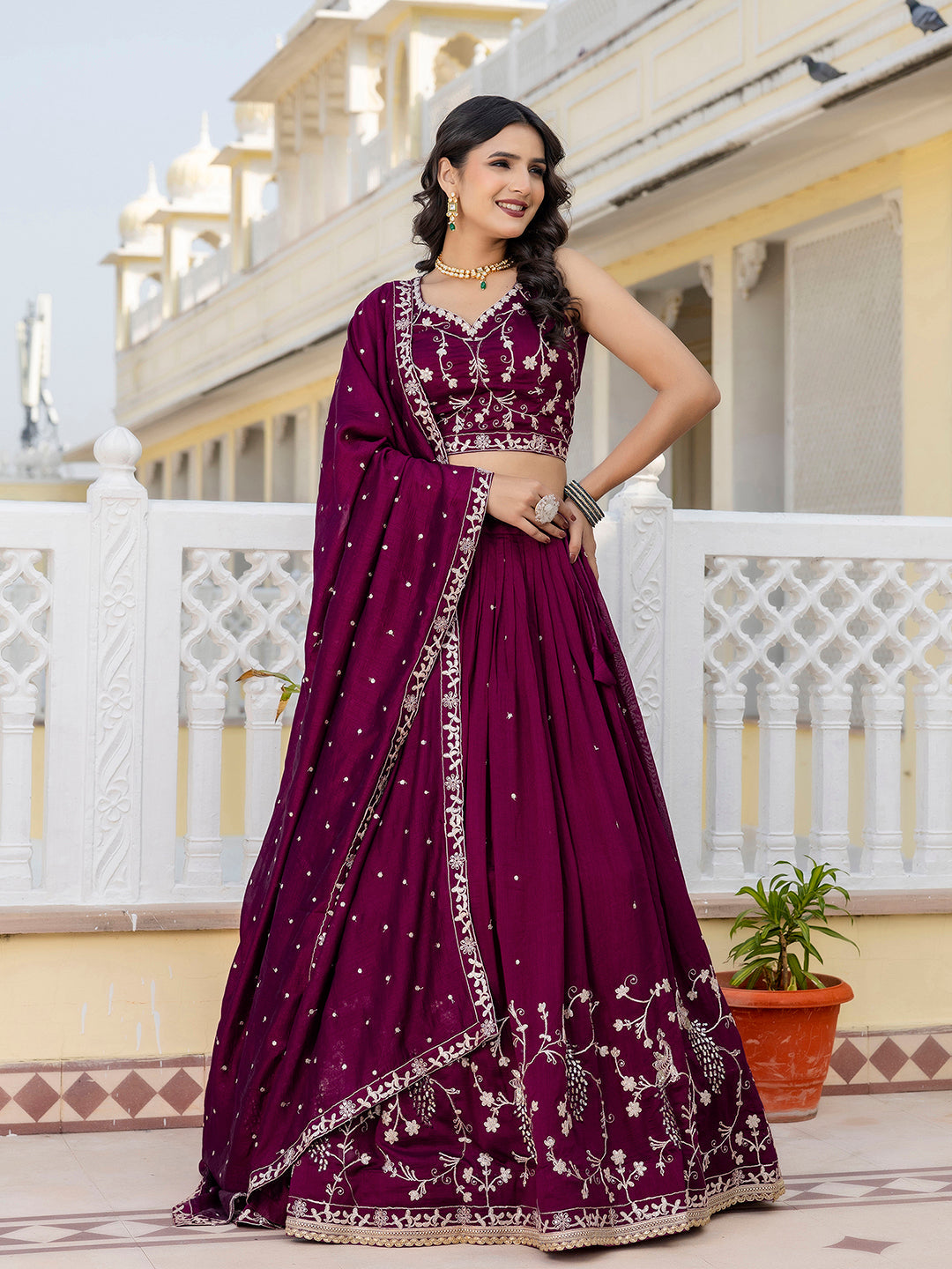 Purple Art Silk Embroidery Sequin work Lehenga Choli with Dupatta-SemiStitch | Stylish Wedding Lehenga Choli for women Trendmalls