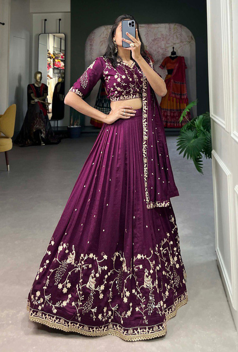Purple Art Silk Embroidery Sequin work Lehenga Choli with Dupatta-SemiStitch | Stylish Wedding Lehenga Choli for women