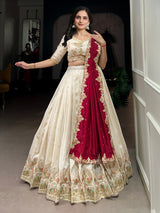 Offwhite Art Silk Embroidery Sequin work Lehenga Choli with Dupatta-SemiStitch | Stylish Wedding Lehenga Choli for women