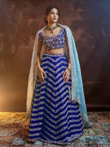 Blue Satin Sequin Embroidery Work Lehenga Choli with Dupatta Trendmalls