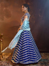 Blue Satin Sequin Embroidery Work Lehenga Choli with Dupatta Trendmalls