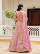 Light Pink Georgette Sequin Embroidery Lehenga Choli Dupatta Set ( SemiStitch ) Trendmalls