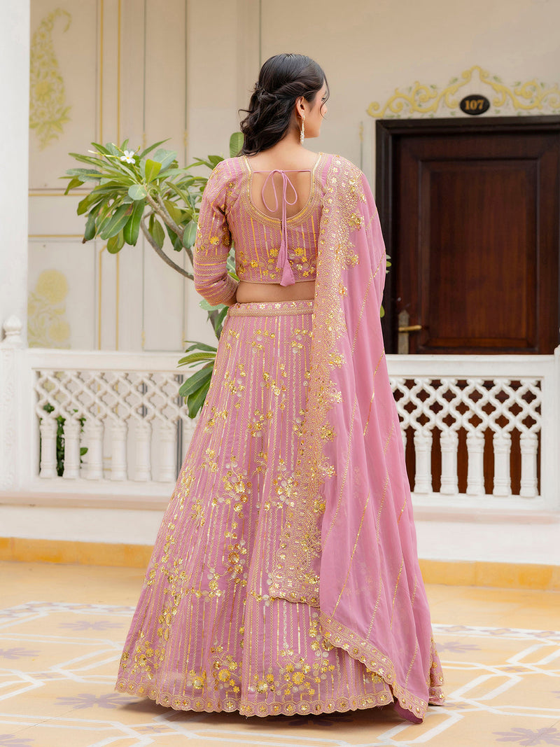 Light Pink Georgette Sequin Embroidery Lehenga Choli Dupatta Set ( SemiStitch ) Trendmalls