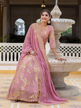 Light Pink Georgette Sequin Embroidery Lehenga Choli Dupatta Set ( SemiStitch ) Trendmalls