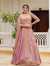 Light Pink Georgette Sequin Embroidery Lehenga Choli Dupatta Set ( SemiStitch ) Trendmalls