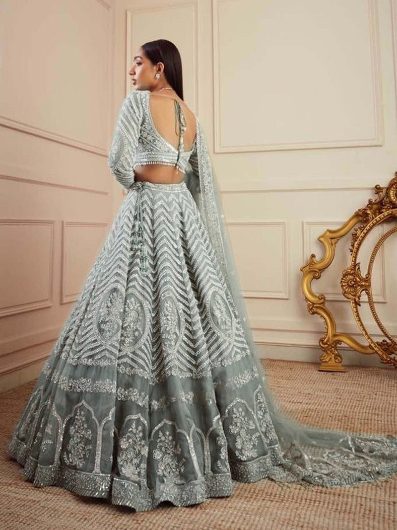 Georgette Sequin Embroidery Work Lehenga Choli with Dupatta For Women Trendmalls