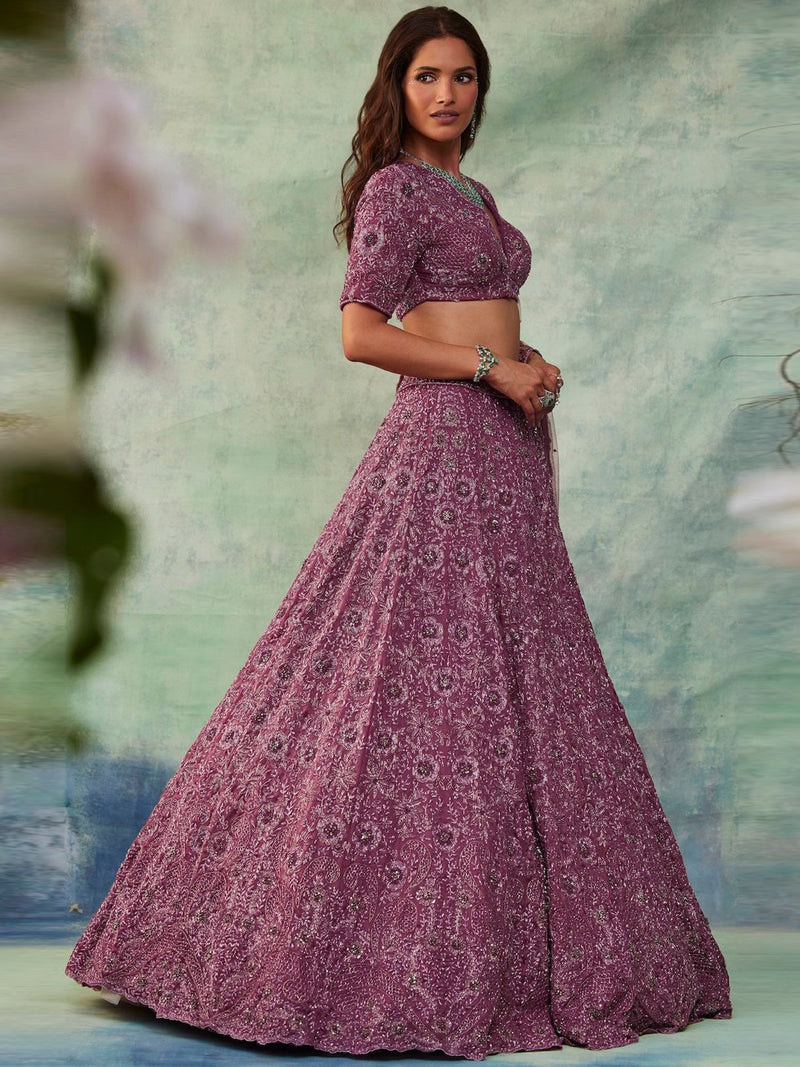 Pink Women's Art Silk Sequin Embroidery Work Lehenga Choli Dupatta Set