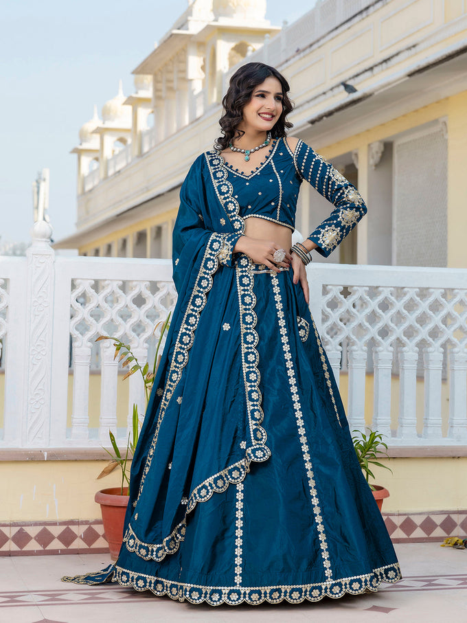 Art Silk Embroidery Work Lehenga Choli with Dupatta | Bridal Haldi Lehenga Choli for women Trendmalls