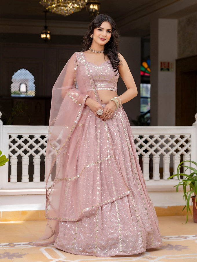 Light Pink Georgette Sequin Embroidery Work Lehenga Choli with Dupatta Trendmalls