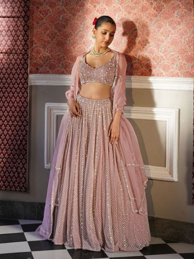 Light Pink Georgette Sequin Embroidery Work Lehenga Choli with Dupatta Trendmalls