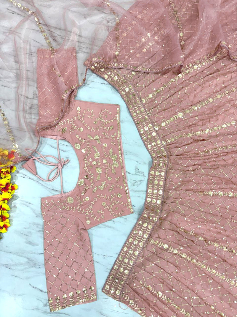 Light Pink Georgette Sequin Embroidery Work Lehenga Choli with Dupatta Trendmalls