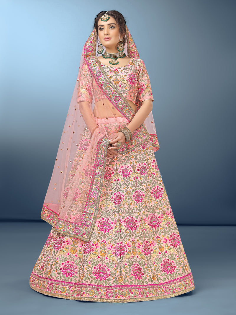 Light Pink Silk Heavy Embroidery work Bridal Lehenga Choli with Dupatta For Women