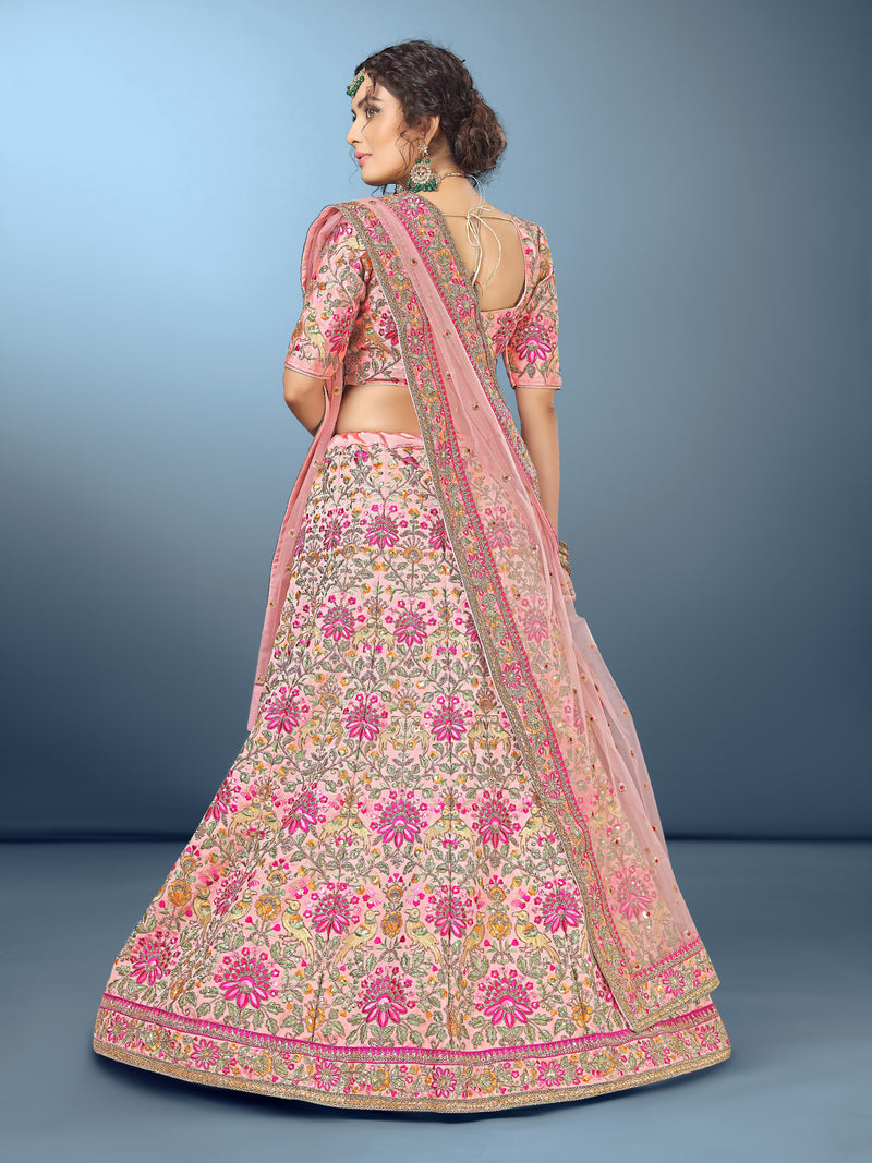 Light Pink Silk Heavy Embroidery work Bridal Lehenga Choli with Dupatta For Women