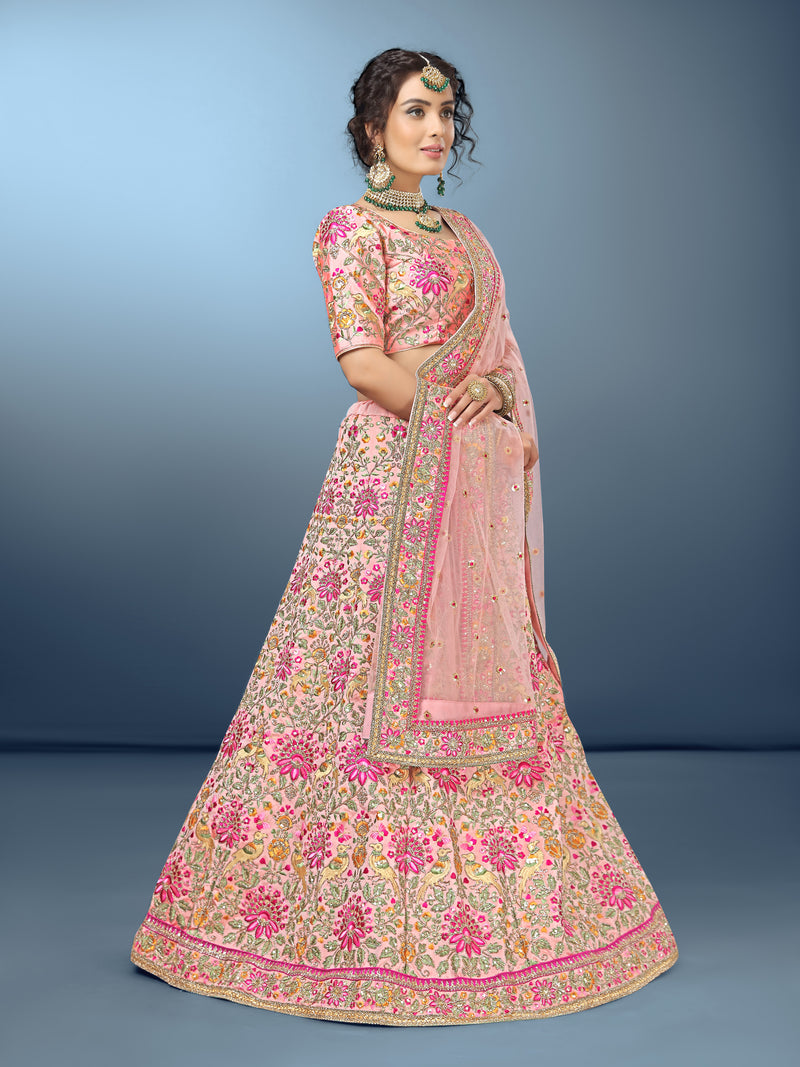Light Pink Silk Heavy Embroidery work Bridal Lehenga Choli with Dupatta For Women