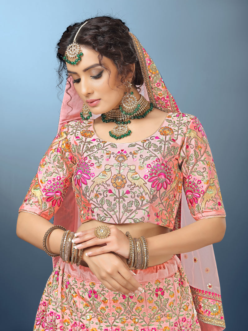 Light Pink Silk Heavy Embroidery work Bridal Lehenga Choli with Dupatta For Women