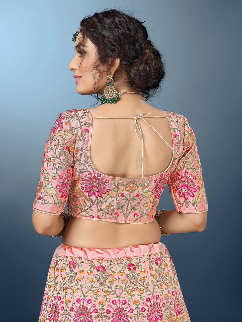 Light Pink Silk Heavy Embroidery work Bridal Lehenga Choli with Dupatta For Women