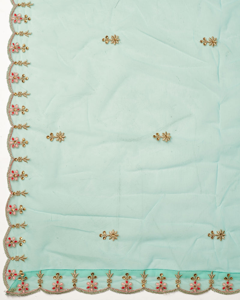 Turquoise Satin Embroidery Lehenga Choli With Dupatta For Women's
