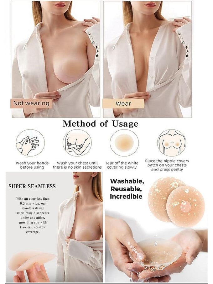 Nipple Cover - Sticky Adhesive Silicone Nipple Pasties - Reusable Pasty Nipple Covers for Women with Travel Box Trendmalls
