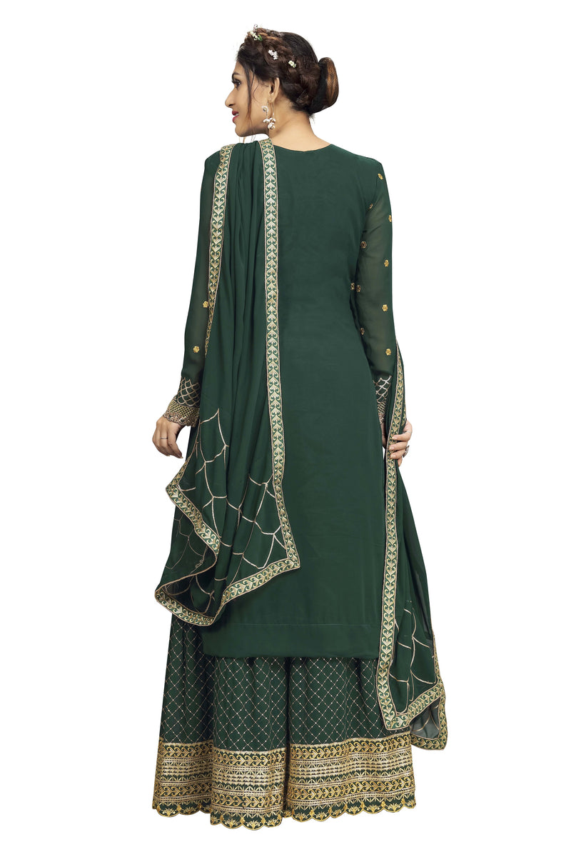 Georgette Embroidery Salwar Suit Set Kurta Sharara with Dupatta Green Kurta Set for Women
