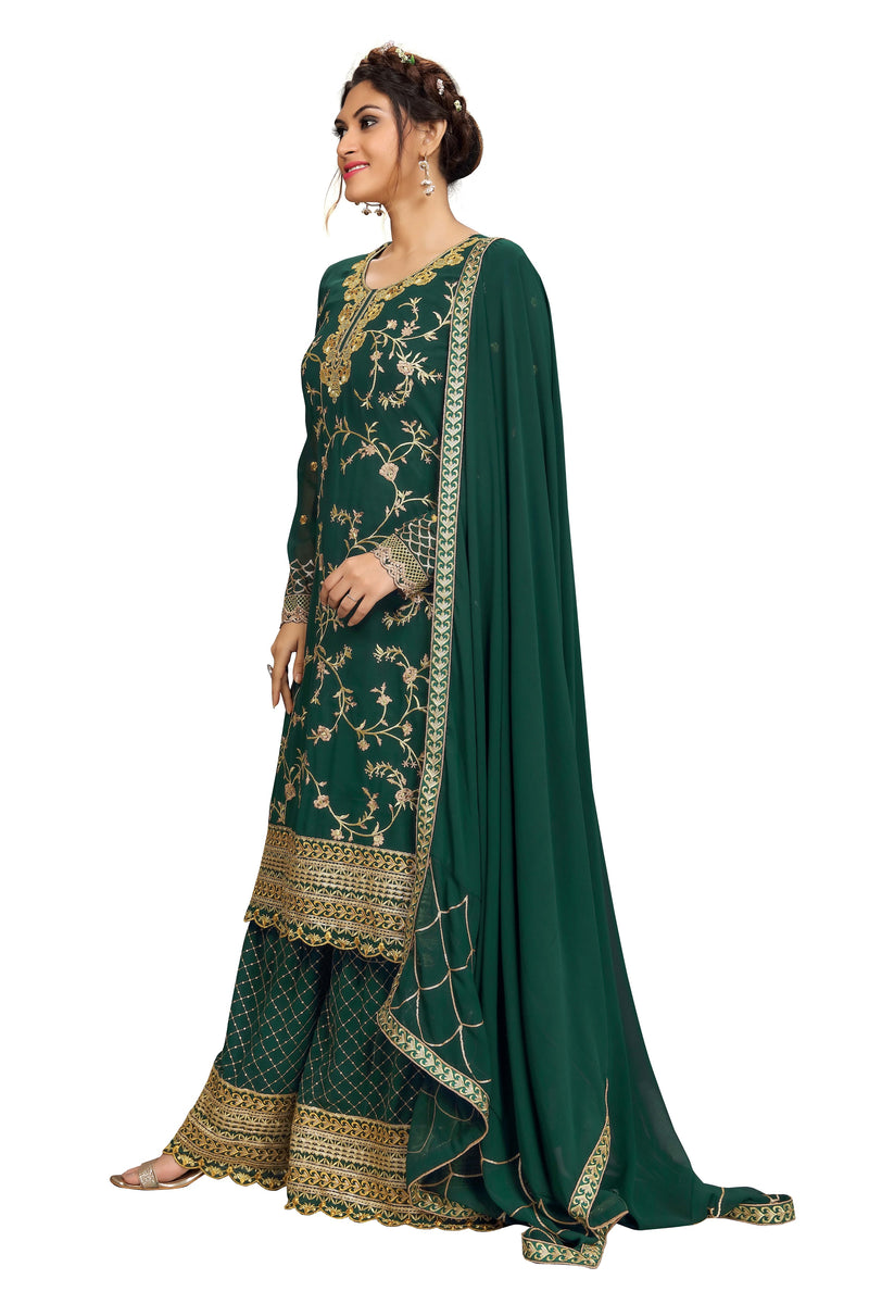 Georgette Embroidery Salwar Suit Set Kurta Sharara with Dupatta Green Kurta Set for Women
