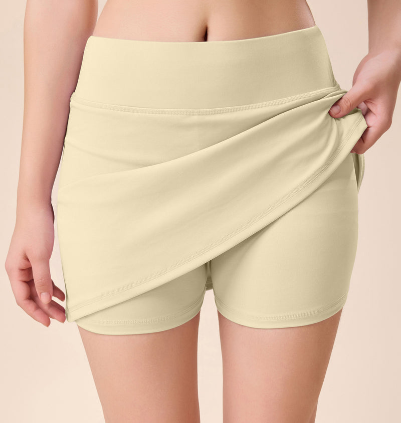 Women's & Girl's Solid High Waist Flared Skater Short Mini Skirt with Shorts