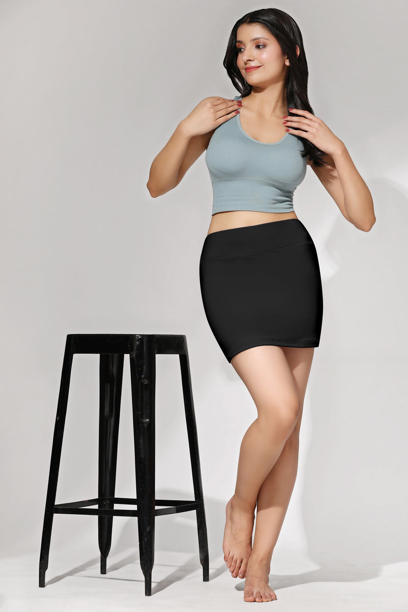 Women's & Girl's Solid High Waist Flared Skater Short Mini Skirt with Shorts