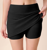 Women's & Girl's Solid High Waist Flared Skater Short Mini Skirt with Shorts