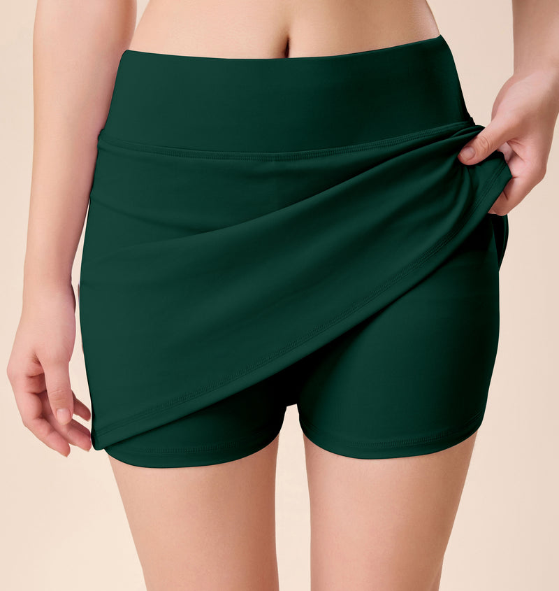 Women's & Girl's Solid High Waist Flared Skater Short Mini Skirt with Shorts
